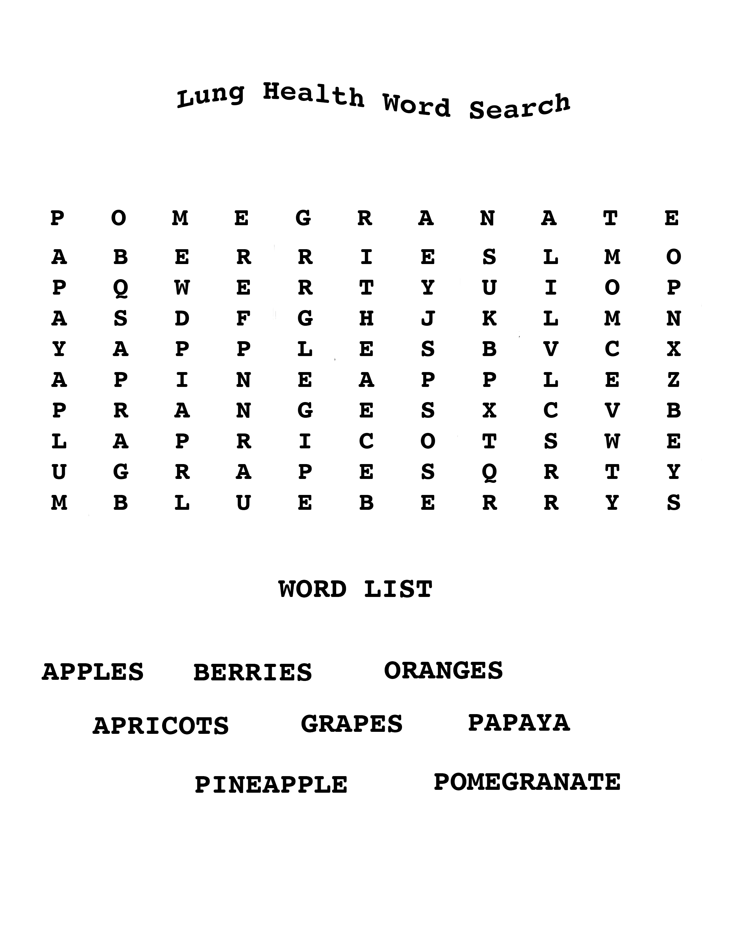 LUNG HEALTH WORD SEARCH